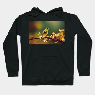 Cute tiny yellow bird on a branch Hoodie